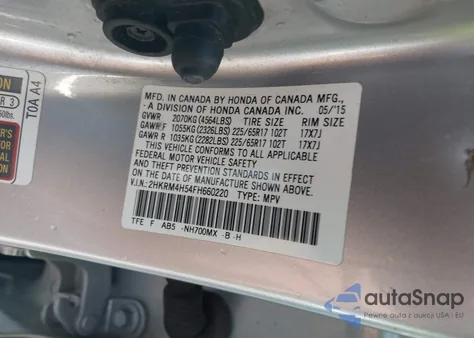 2015 Honda Cr-V Ex z USA, uszkodzony, nr VIN 2HKRM4H54FH660220